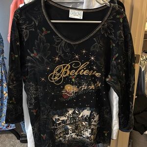 Cactus Black Festive Graphic Top